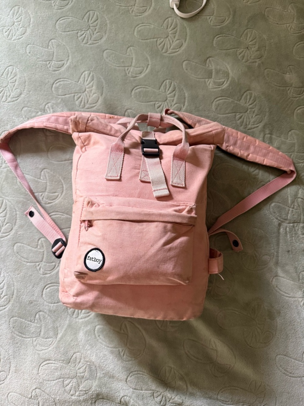 Pink Canvas Roll-Top Backpack for Women